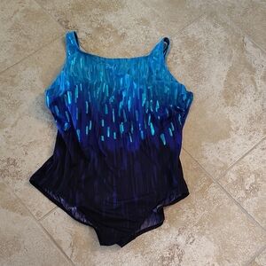 Women's Ombre Teal to Navy One-Piece Swimsuit with Sparkle Accents